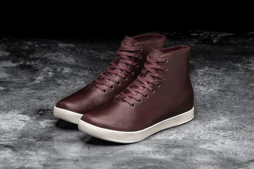 High-Top Burgundy Leather Trainer XJ466819Nobull